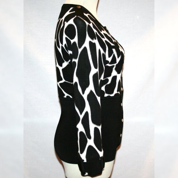 ETCETERA Black & White Nylon Knit Snap Front Sweater Small - Picture 8 of 13